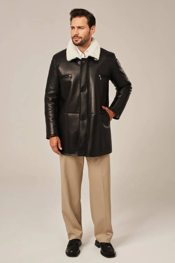 Silas - Men's Black Shearling Leather Coats