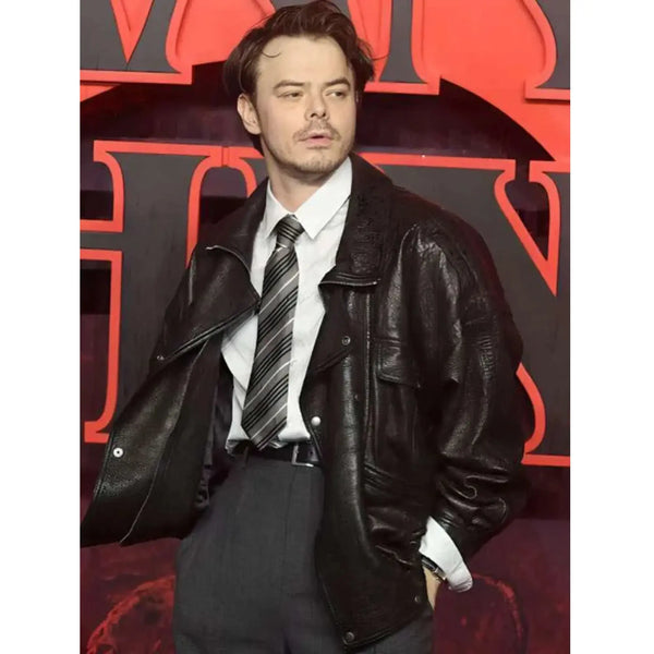 Stranger Things S05 UK Special Screening Charlie Heaton Leather Jacket