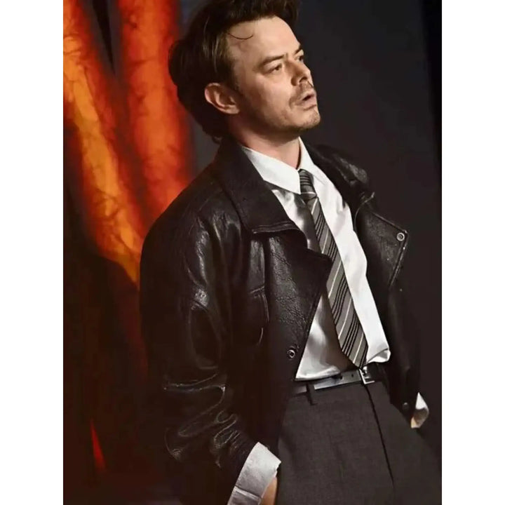Stranger Things S05 UK Special Screening Charlie Heaton Leather Jacket