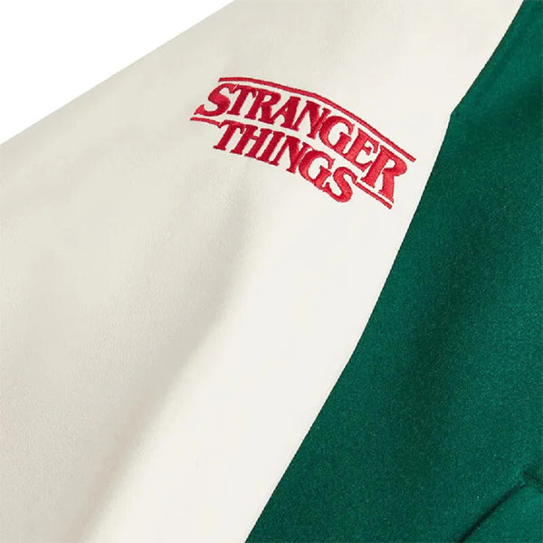 Unwind Leather Stranger Things Hawkins Tigers Baseball Varsity Jacket on a white background