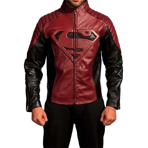 Superman Smallville Maroon Black Leather Jacket