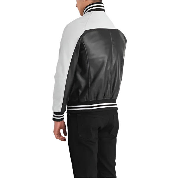 Terrance Black & White Leather Varsity Jacket
