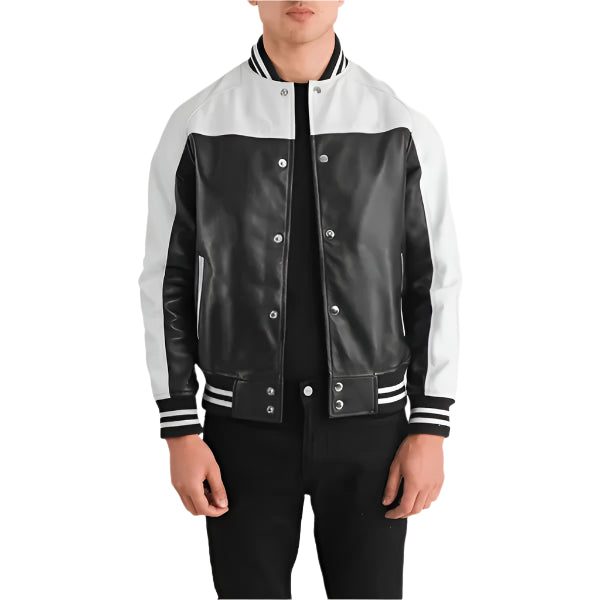 Terrance Black & White Leather Varsity Jacket