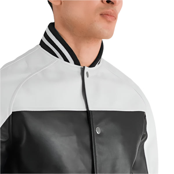 Terrance Black & White Leather Varsity Jacket