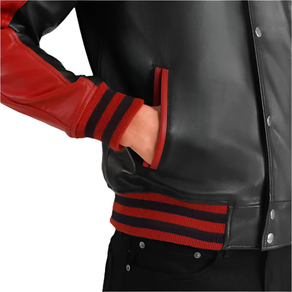 Terrance Red & Black Leather Varsity Jacket