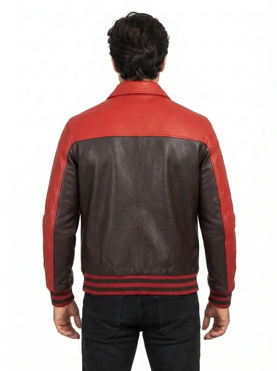Terrance Red & Black Sheepskin Leather Varsity Jacket
