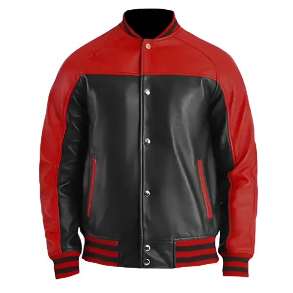 Terrance Red & Black Sheepskin Leather Varsity Jacket