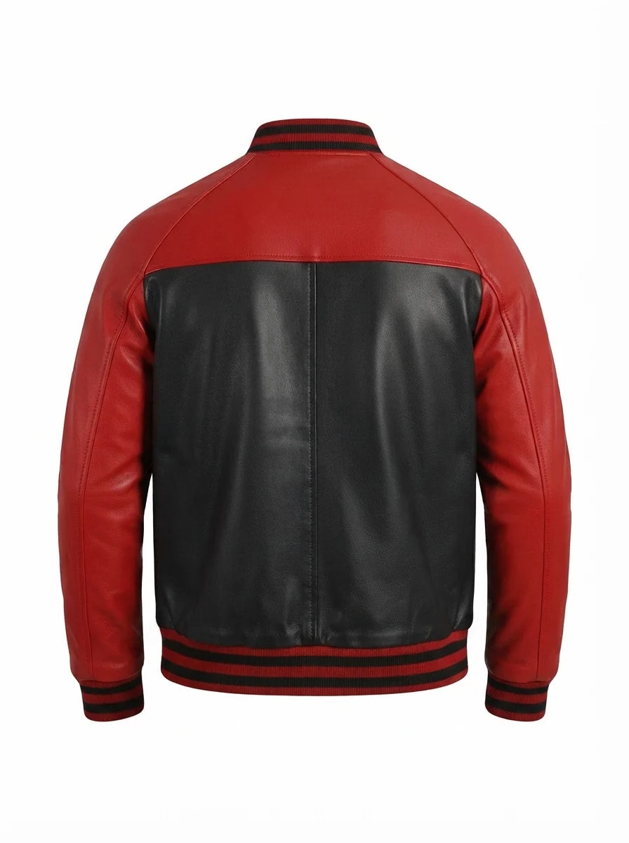 Terrance Red & Black Sheepskin Leather Varsity Jacket