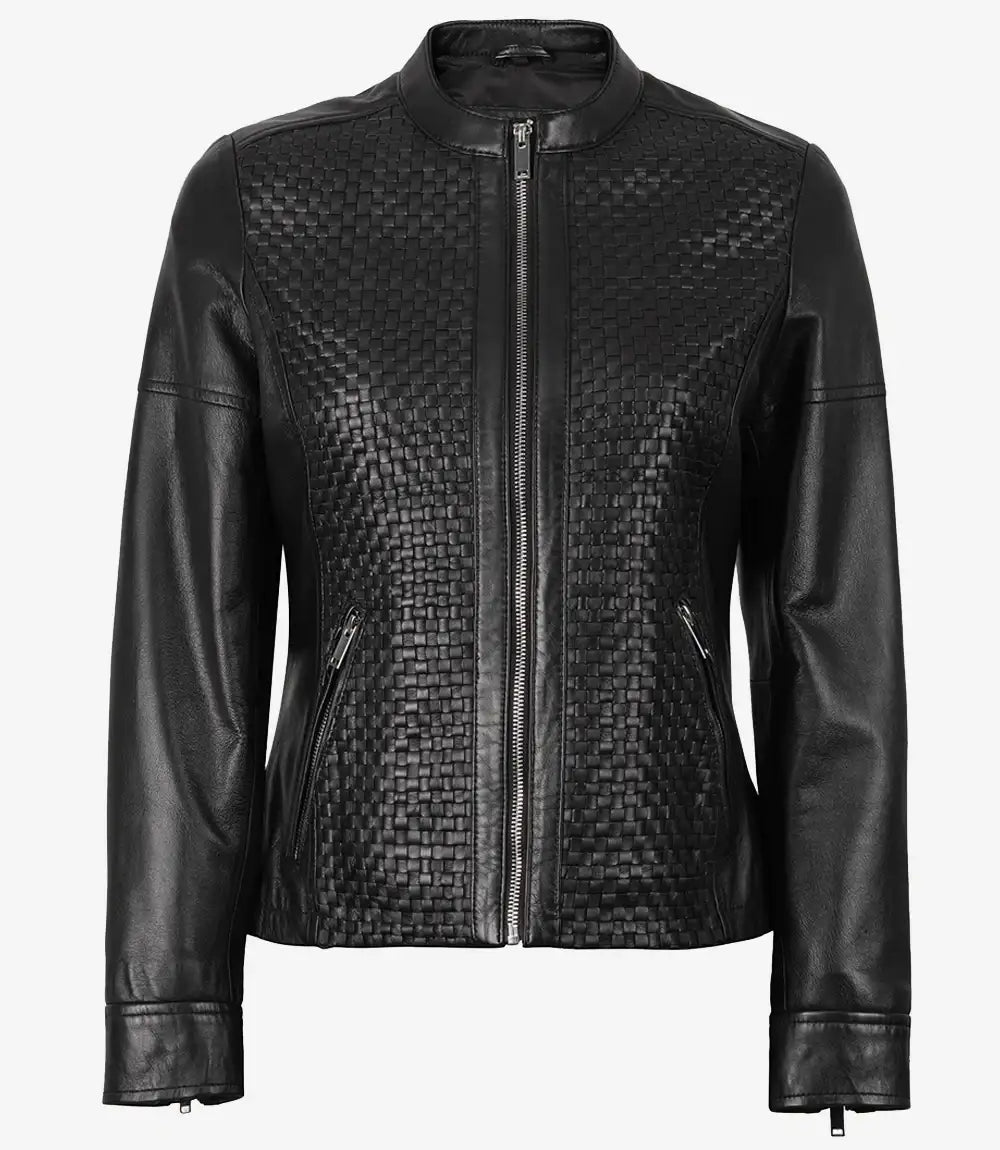 Women's Black Maude Textured Lambskin Leather Jacket
