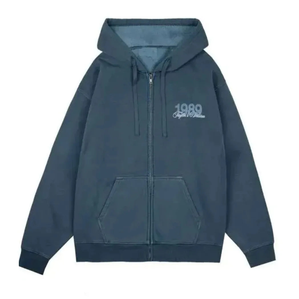 Unisex Blue Fleece Zip-Up Hoodie with Hooded Collar