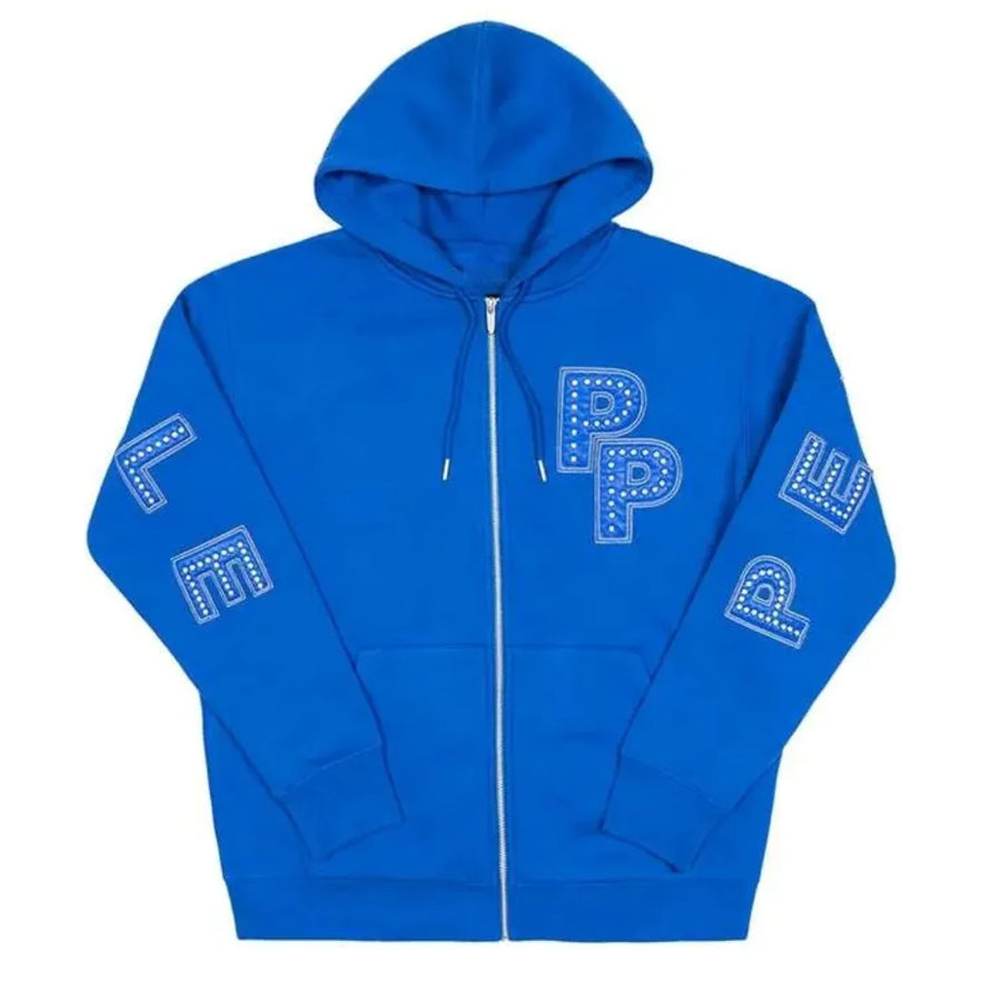 Unisex Blue Fleece Zip-Up Hoodie with Hooded Collar