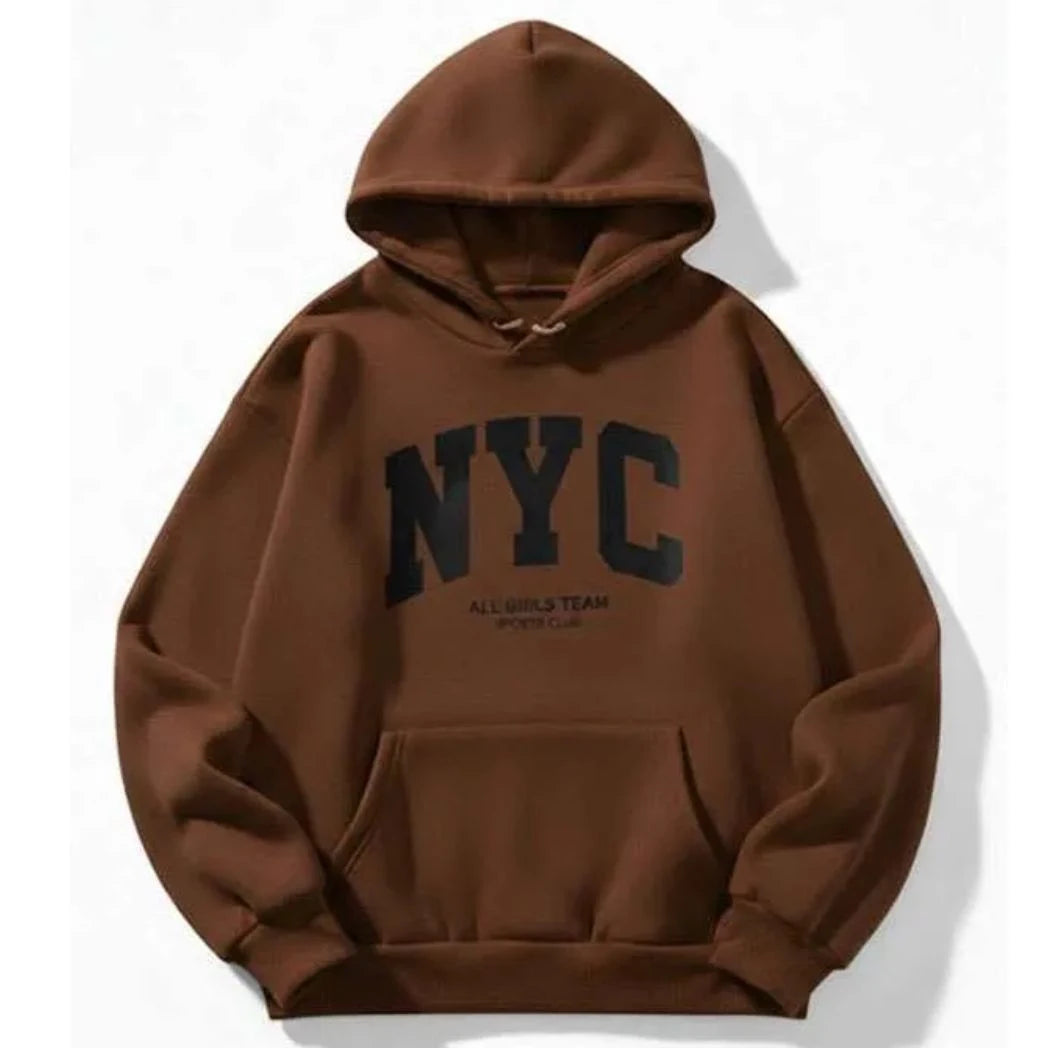Unisex Brown Cozy Fleece Pullover Hoodie