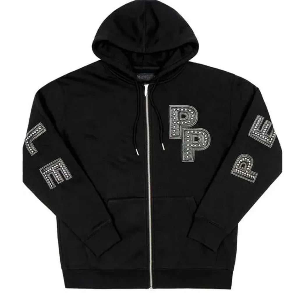 Unisex Fleece Black Zip-Up Hoodie with Hooded Collar