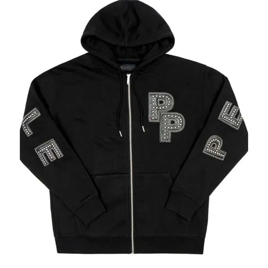Unisex Fleece Black Zip-Up Hoodie with Hooded Collar