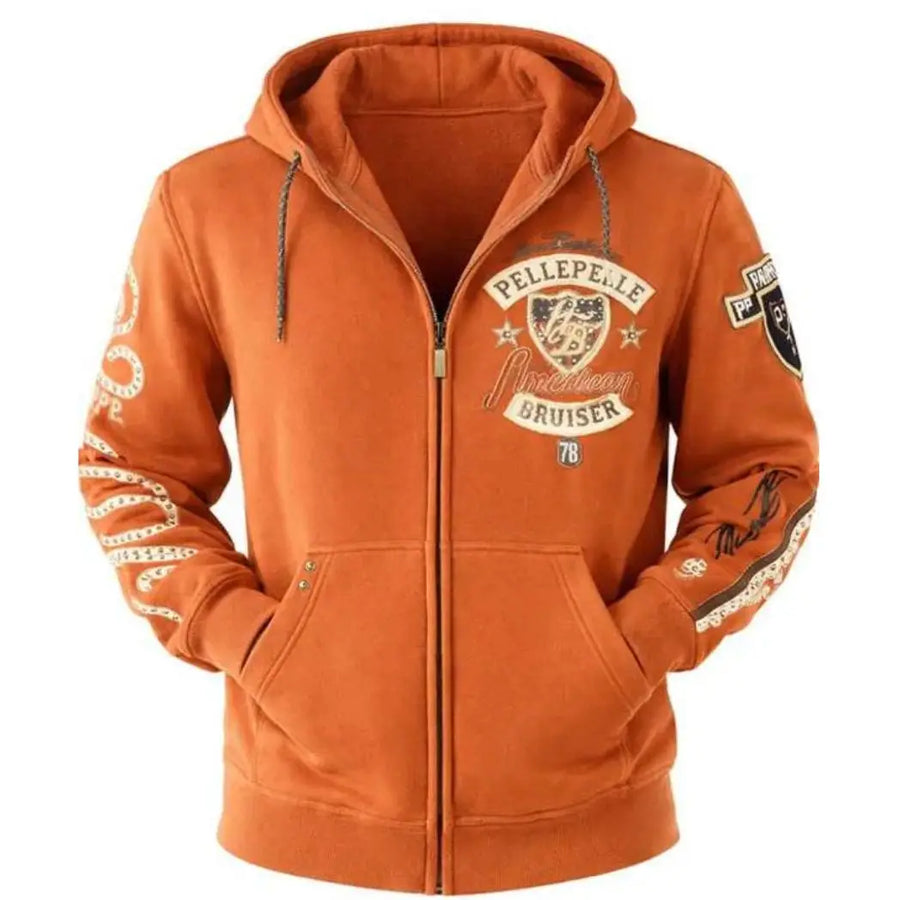 Unisex Orange Fleece Zip-Up Hoodie