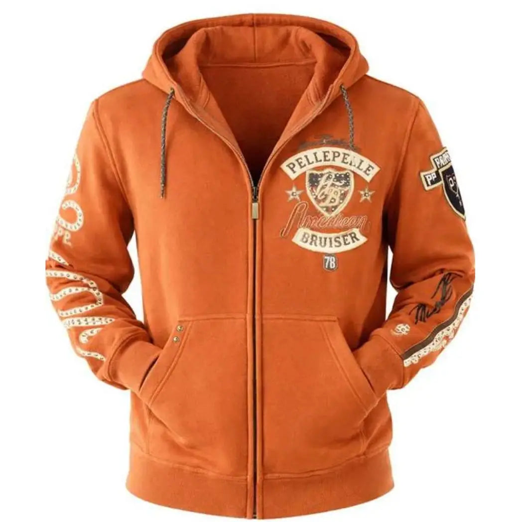 Unisex Orange Fleece Zip-Up Hoodie
