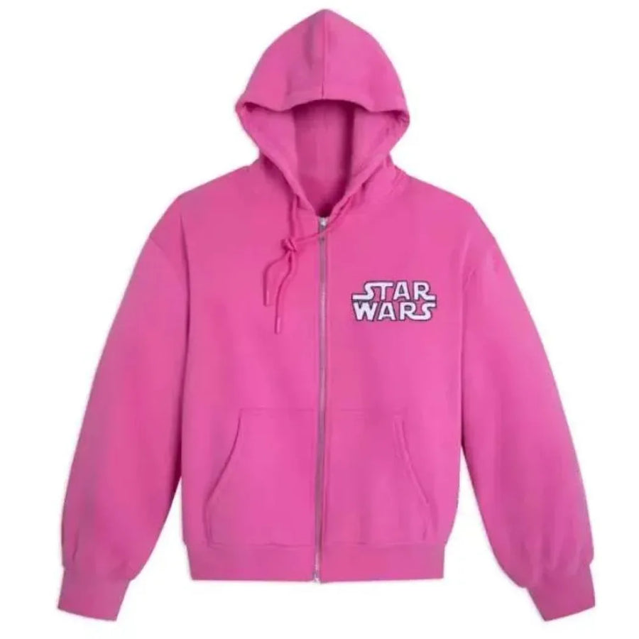 Unisex Pink Fleece Zip-Up Hoodie with Hooded Collar