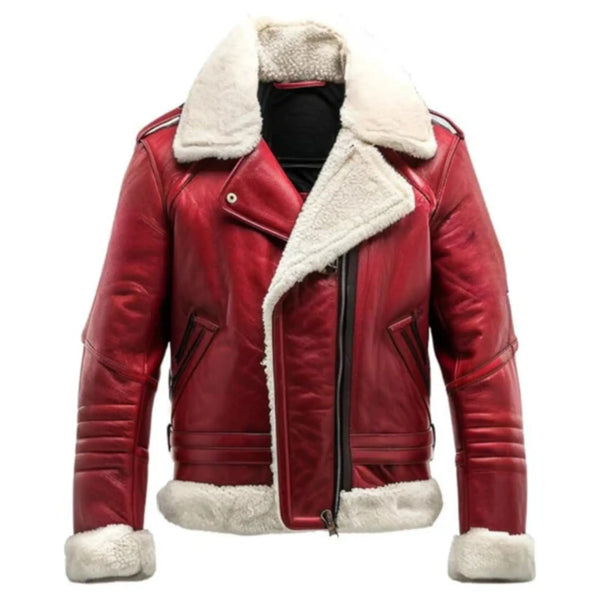 Unisex Sheepskin Red Shearling Real Leather Jacket