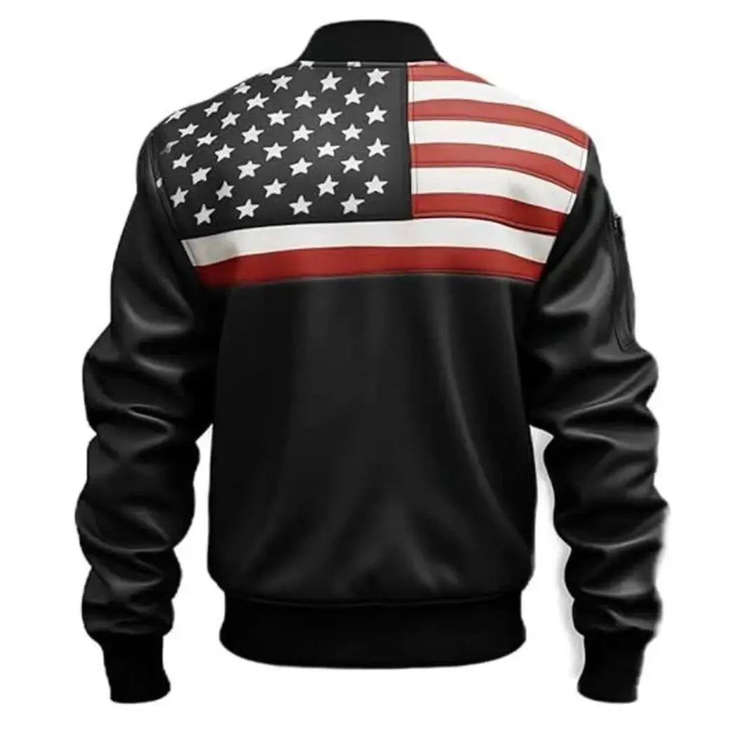 Unisex USA Flag Bomber Lambskin Leather Jacket