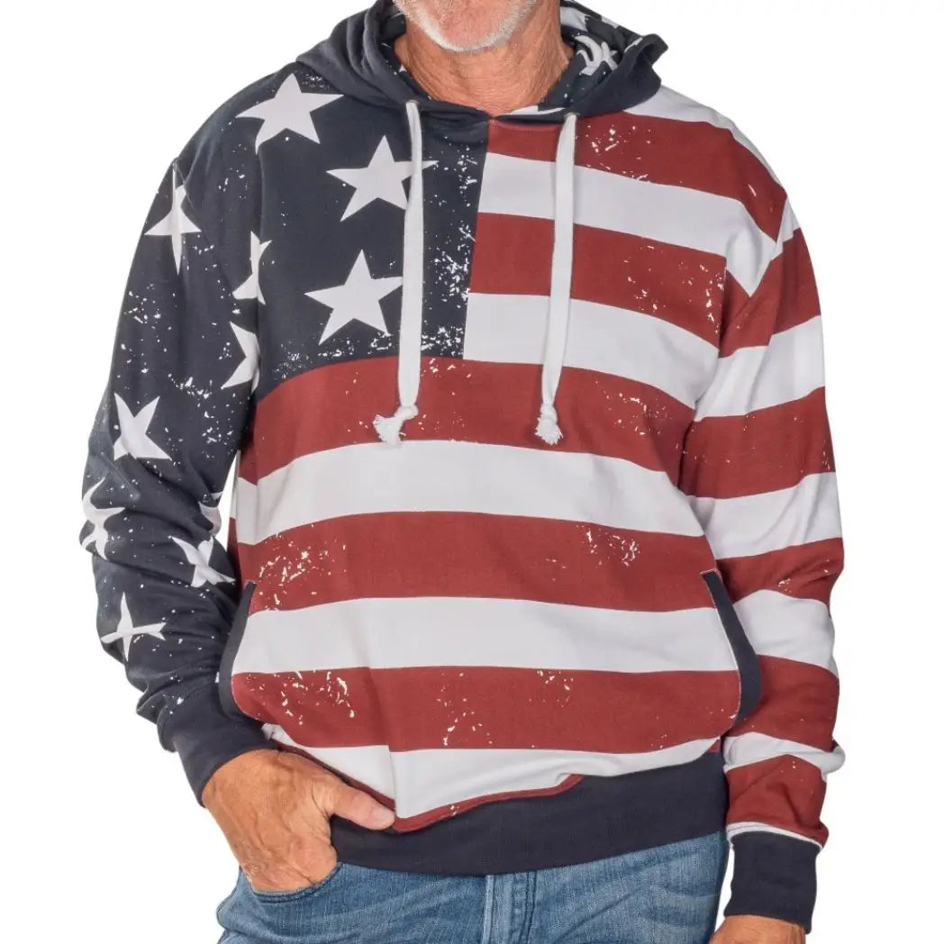 Unisex Vintage American Flag Pullover Hoodie
