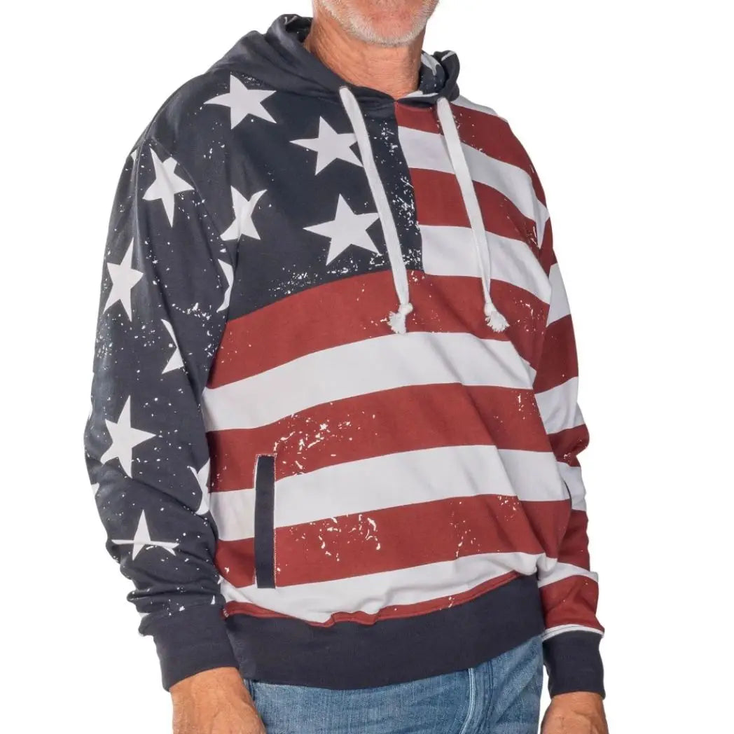 Unisex Vintage American Flag Pullover Hoodie