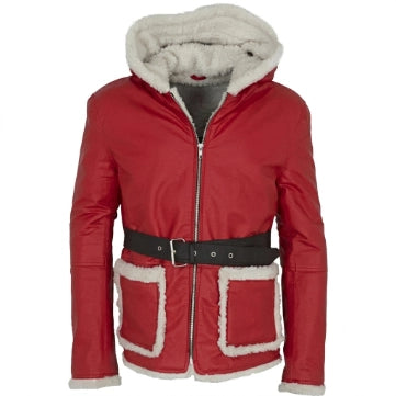 Unisex Christmas Style Red Shearling Leather Jacket