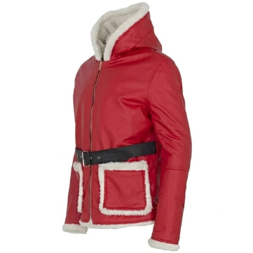 Unisex Christmas Style Red Shearling Leather Jacket