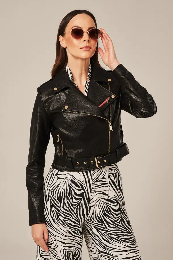 Women's Black Sheepskin Leather Biker Jacket