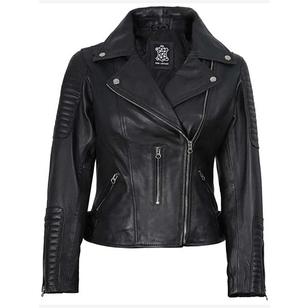 Women Asymmetrical Black Moto Leather Jacket
