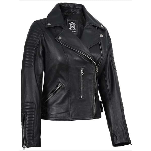 Women Asymmetrical Black Moto Leather Jacket