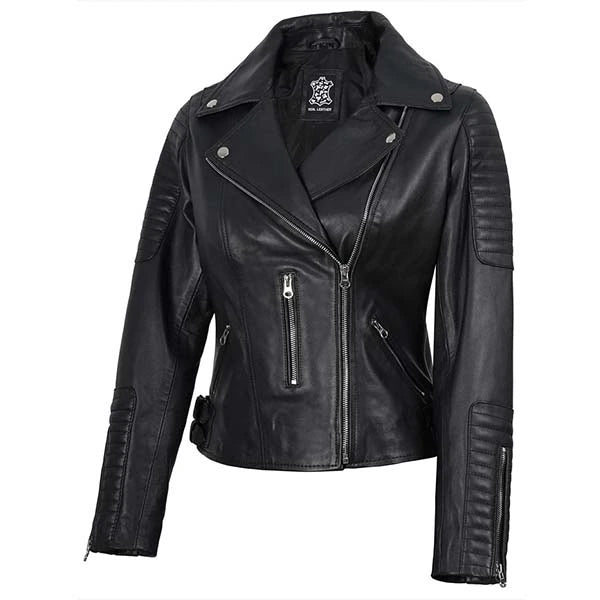Women Asymmetrical Black Moto Leather Jacket