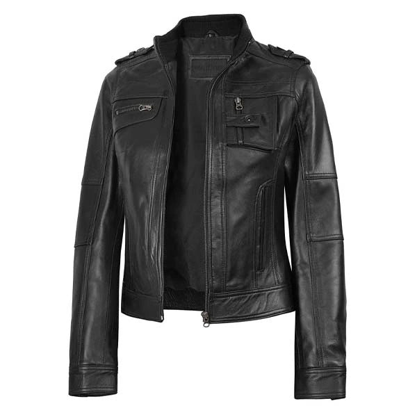 Women Tavares Black Motorcycle Leather Jacket