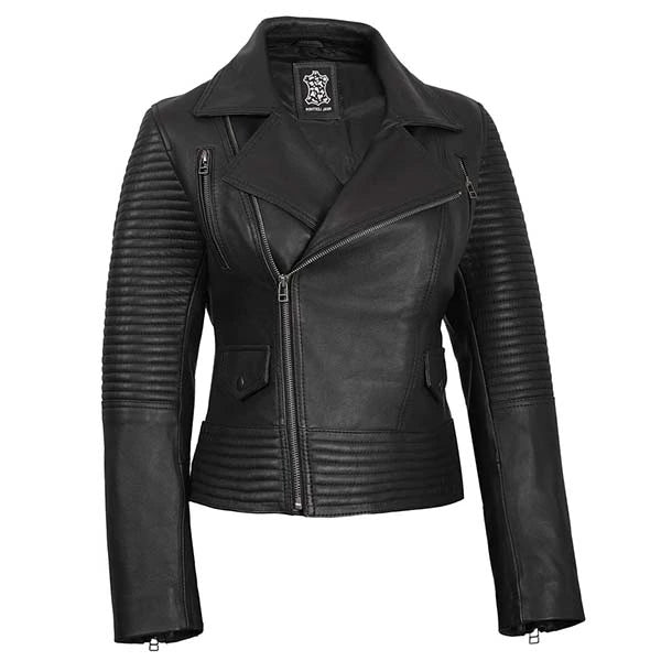 Women Black Motorcycle Leather Jacket