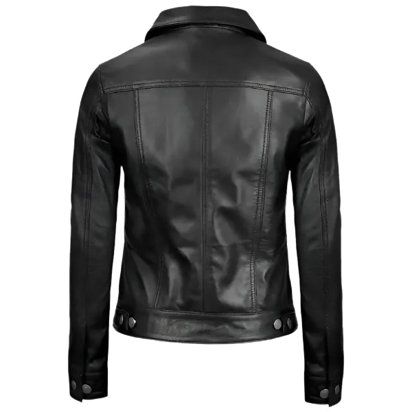 Black leather jacket on a white background