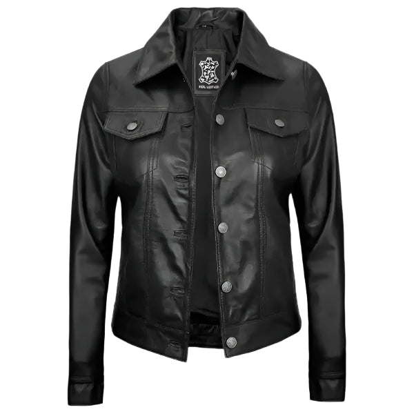 Black leather jacket  on a white background