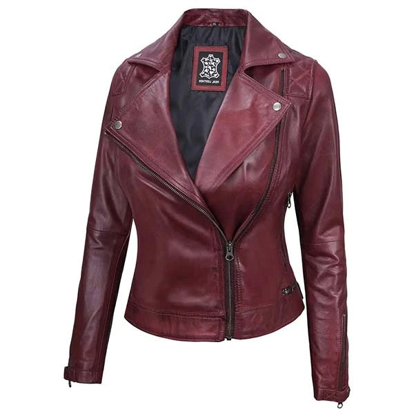 Women Burgundy Motorcycle Leather Jacket