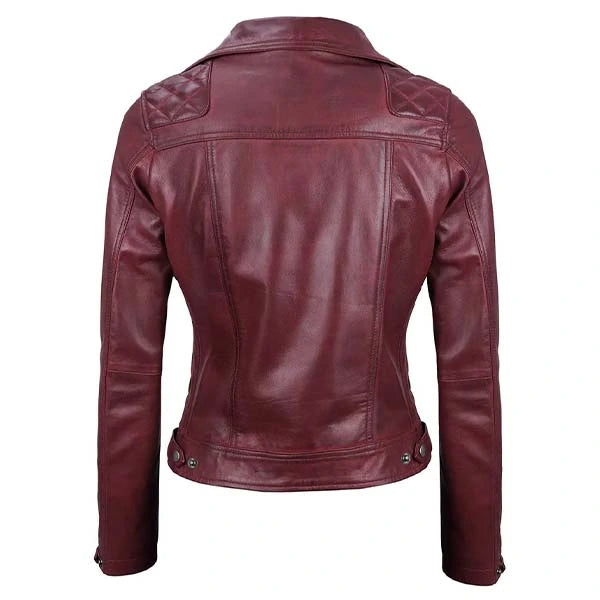 Women Burgundy Motorcycle Leather Jacket