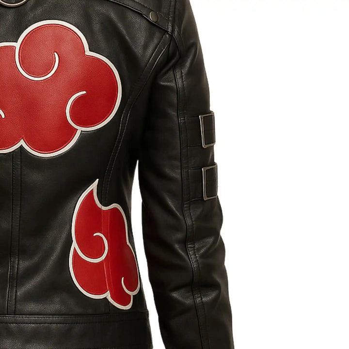 Women Red Cloud Leather Jacket. Inspired by Itachi and Sasuke's black cloak in Shippuden