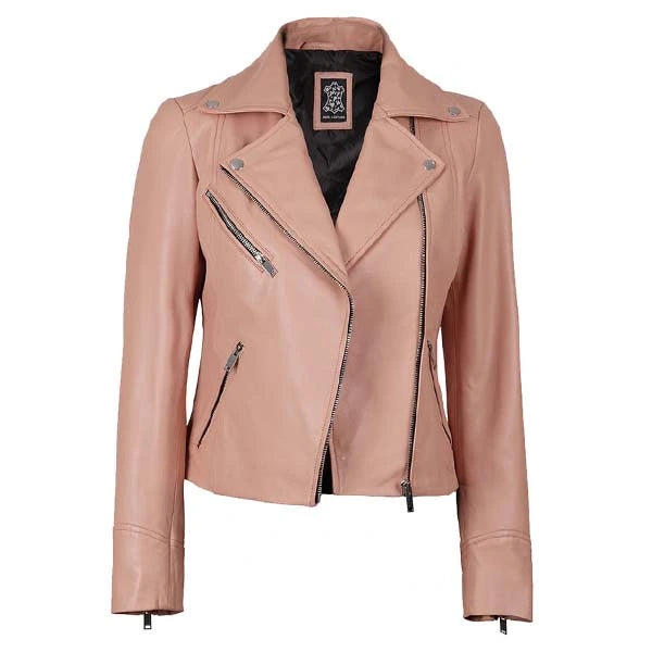 Women Pink Motorcycle Leather Jacket