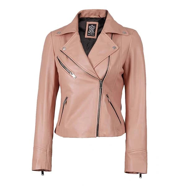 Women Pink Motorcycle Leather Jacket