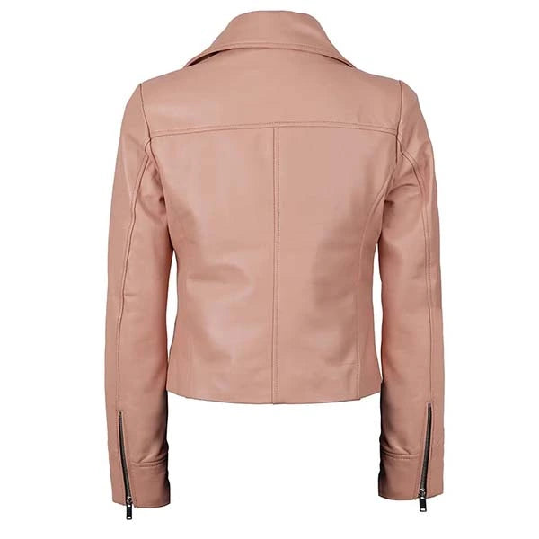 Women Pink Motorcycle Leather Jacket