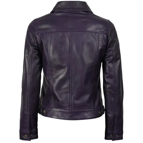 Women Purple Leather Trucker Jacket