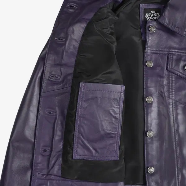 Women Purple Leather Trucker Jacket