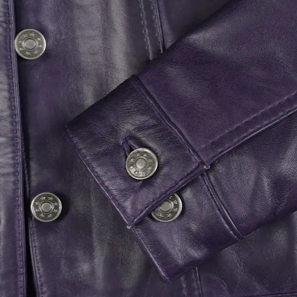 Women Purple Leather Trucker Jacket