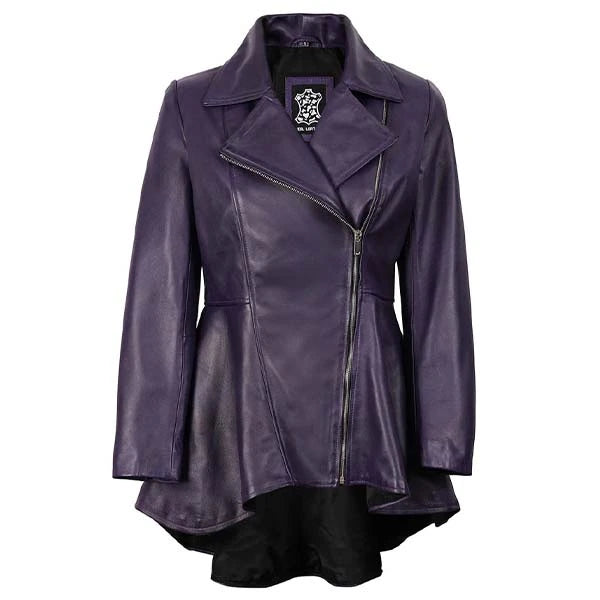 Women Purple Peplum Motorcycle Leather Jacket