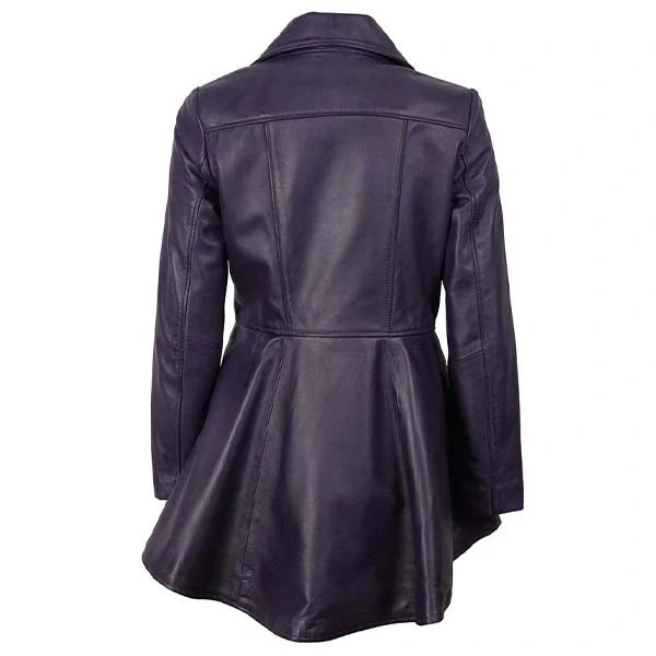 Women Purple Peplum Motorcycle Leather Jacket