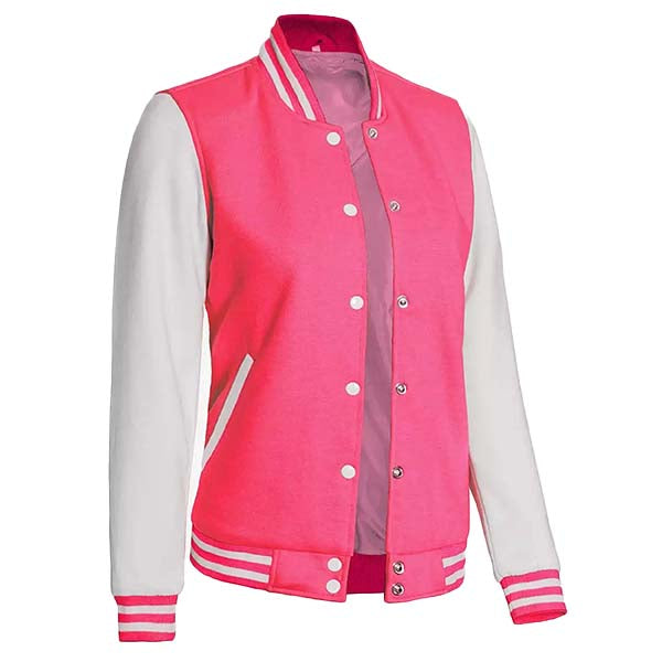 Women's Pink and White Varsity Baseball Jacket