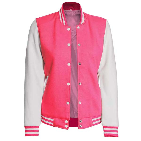 Women's Pink and White Varsity Baseball Jacket