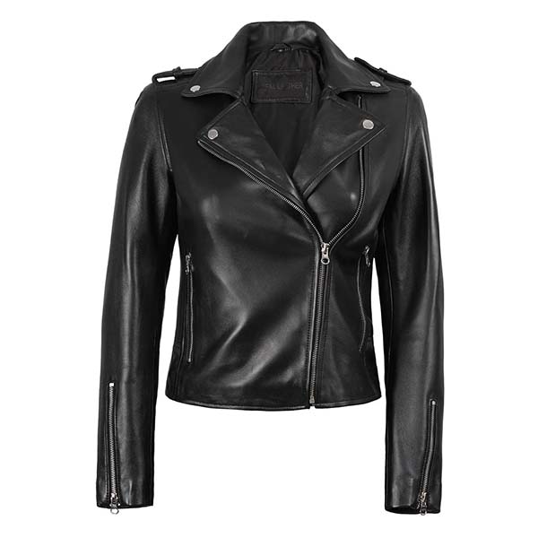 Women Motorcycle Black Leather Jacket
