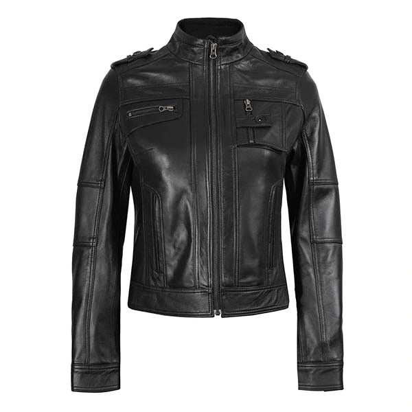 Women Tavares Black Motorcycle Leather Jacket